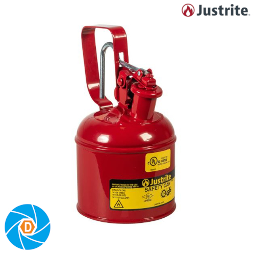 JUSTRITE 10101, 1 Quart Steel Safety Can for Flammables, Type 1, Flame Arrester, Trigger-Handle, Red