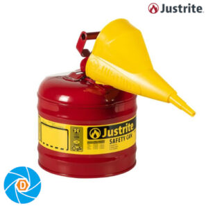 JUSTRITE 7120110 2 Gallon Steel Safety Can for Flammables, Type I, Funnel, Flame Arrester, Red