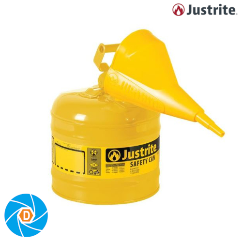 JUSTRITE 7120210 2 Gallon Steel Safety Can for Diesel, Type I, Funnel, Flame Arrester, Yellow