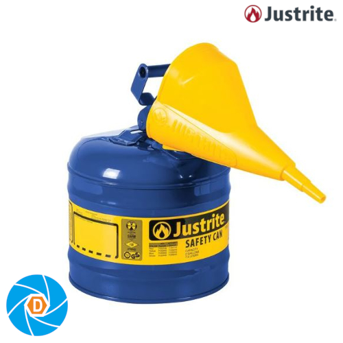 JUSTRITE 7120310 2 Gallon Steel Safety Can for Kerosene, Type I, Funnel, Flame Arrester, Blue