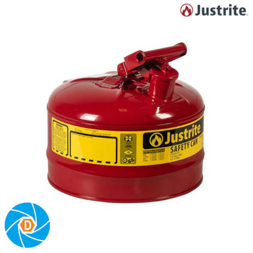 JUSTRITE 7125100 2.5 Gallon Steel Safety Can for Flammables, Type I, Flame Arrester, Red