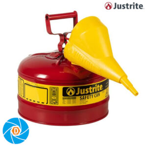 JUSTRITE 7125110 2.5 Gallon Steel Safety Can for Flammables, Type I, Funnel, Flame Arrester, Red