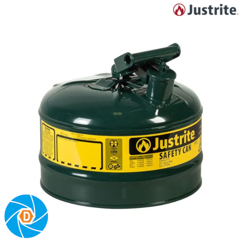 JUSTRITE 7125400 2.5 Gallon Steel Safety Can for Oil, Type I, Flame Arrester, Green