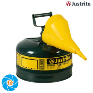 JUSTRITE 7125410 2.5 Gallon Steel Safety Can for Oil, Type I, Funnel, Flame Arrester, Green