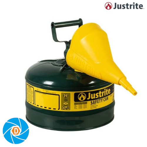 JUSTRITE 7125410 2.5 Gallon Steel Safety Can for Oil, Type I, Funnel, Flame Arrester, Green