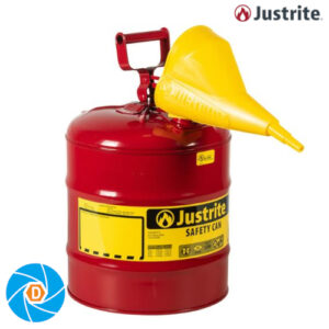 JUSTRITE 7150110 5 Gallon Steel Safety Can for Flammables, Type I, Funnel, Flame Arrester, Red