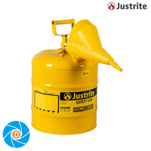 JUSTRITE 7150210 5 Gallon Steel Safety Can for Diesel, Type I, Funnel, Flame Arrester, Yellow