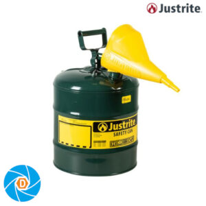 JUSTRITE 7150410 5 Gallon Steel Safety Can for Oil, Type I, Funnel, Flame Arrester, Green