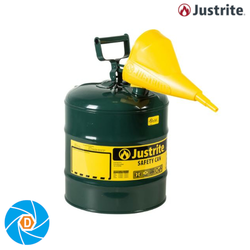JUSTRITE 7150410 5 Gallon Steel Safety Can for Oil, Type I, Funnel, Flame Arrester, Green
