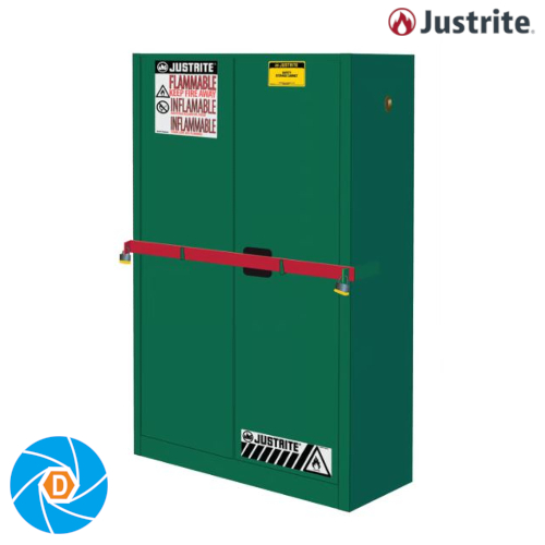 JUSTRITE SC29884P, 45 Gallon, 2 Shelves, 2 Doors, Self Close, Pesticides Safety Cabinet With Steel Bar, Sure-Grip® EX High Security, Green